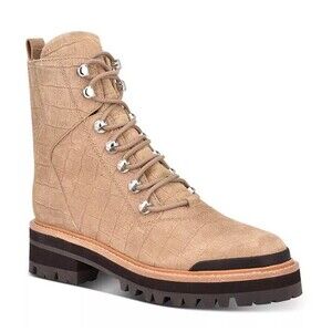 Marc Fisher LTD Combat Boots Izzie 2 Leather Suede Alligator Print Lace Up 8M